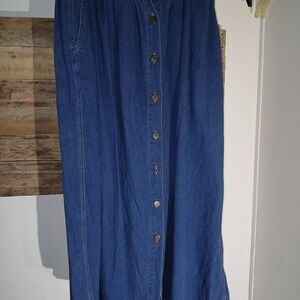 80s USA MADE VTG Blue Maxi Skirt FULL LENGTH Button Detail
